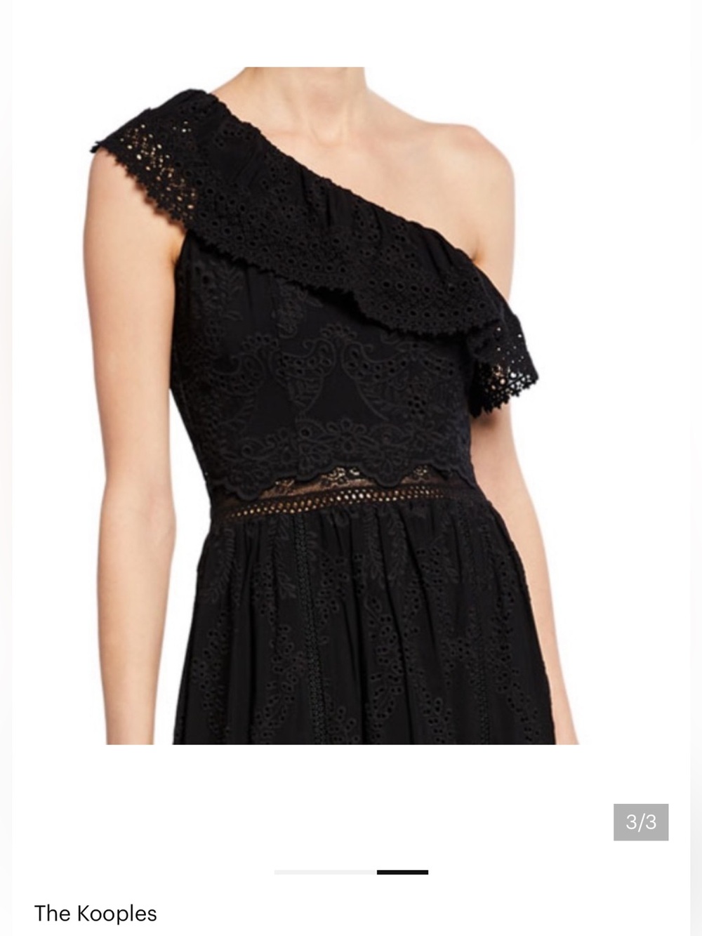 The Kooples Black Eyelet One Shoulder High Low Midi Dress Sz 3 - Picture 2 of 13